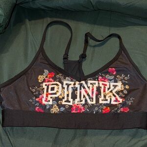 PINK Victoria's Secret Black and Red Floral Sports Bra
